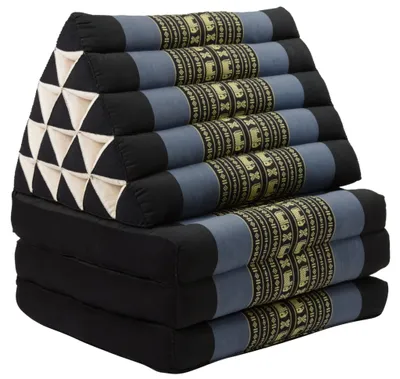 Zdjęcie produktu dla Drobna azjatycka poduszka tajska trójkątna poduszka 3 podkładki wypełnienie kapok XL 54x180x6cm czarny słoń tajski poduszka mata do medytacji materac kapok 301-J06