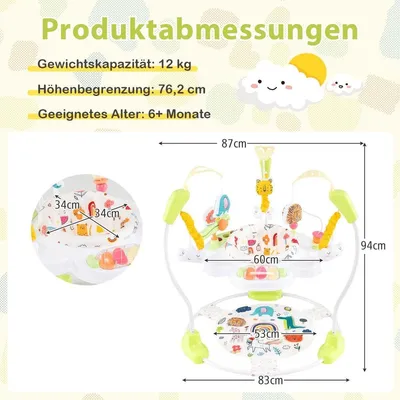 Zdjęcie produktu dla Skoczek Baby Sky z regulowaną wysokością, zabawkami i pozytywką Chodzik dla dzieci w kolorze żółtym