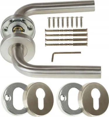 Produktbild von Türgriff Türbeschlag Haustürgriff FEINZ Edelstahl - Sicherheitsklammer - Inox - mit Rosette und Einlage - langlebig und modern
