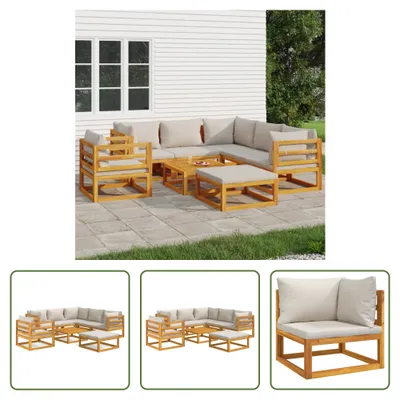 Produktbild von The Living Store 8-tlg. Garten-Lounge-Set mit Hellgrauen Kissen Massivholz