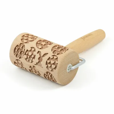 Produktbild von Folkroll Teigrolle Happy Easter, mini, 9.5 cm, Nudelholz, Prägerolle, Muster, Motiv, Rolle, Buchenholz, 331521