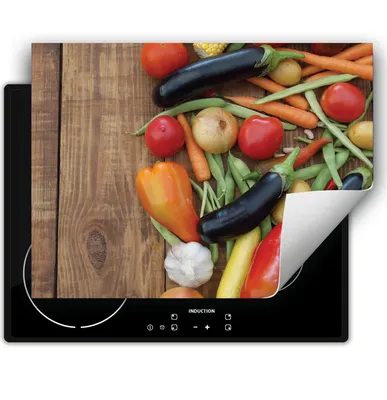 Produktbild von DarHaus Herdabdeckplatte 70x52 cm Anti Rutsch Matte Aufrollbar, Gemüse - Holz