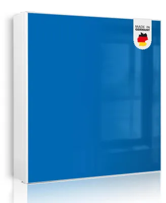 Zdjęcie produktu dla banjado metalowa szafka na klucze, duża 30x30 cm z 32 haczykami, może służyć jako tablica magnetyczna, biały korpus, zawias po prawej stronie, Signalblau [SKGW1-0020]