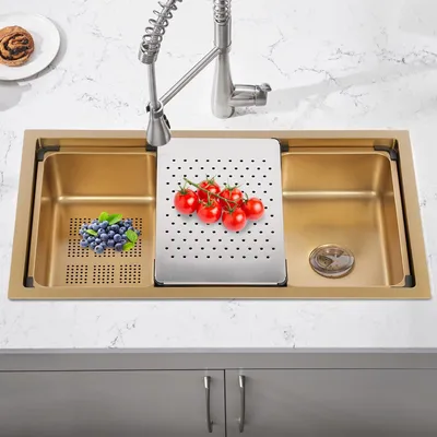 Obrázok produktu pre Umývačka pre reštaurácie – jednokomorová, rozmer 76×46×23 cm – nerezová oceľ 304 – s batériou – vstavaná umývačka do kuchyne – zlatá farba