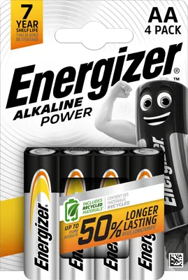 Produktbild von Energizer E300132900, Einwegbatterie, AA, Alkali, 1,5 V, 4 Stück(e), Schwarz, Silber