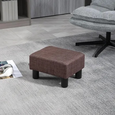 Produktbild von SUGIFT Sitzhocker gepolstert, Fußhocker Leinenoptik, Polsterhocker rechteckig, Braun  |  Holzrahmen  |  bis 110 kg  |  40 x 30 x 24 cm