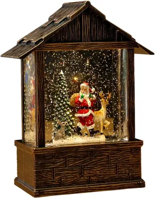 Produktbild von Schneekugel Laterne Als Festliche Tischdekoration Und Geschenkidee, Weihnachtsmann Und Rentier