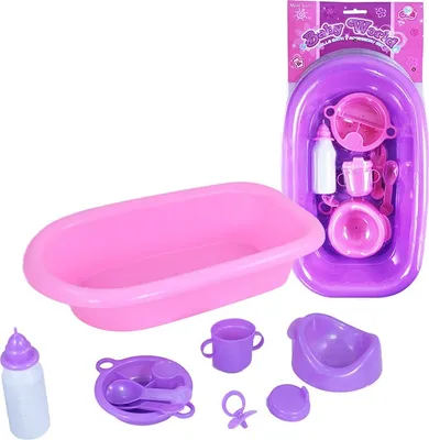 Produktbild von Puppen Badewanne, Töpfchen und Zubehör zum Füttern - 8 Teile - farblich sortiert