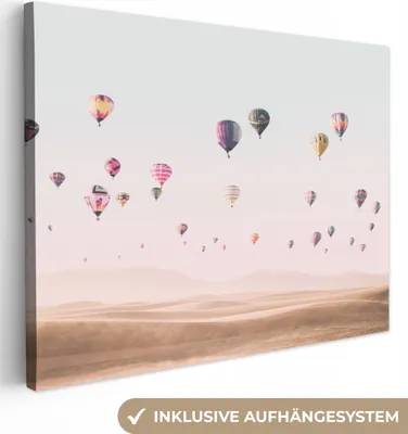 Produktbild von MuchoWow® - Leinwandbilder - Heißluftballon - Wüste - Himmel - Landschaft - Natur, Wandbild, Wanddeko Bilder Wohnzimmer, 80x60 cm