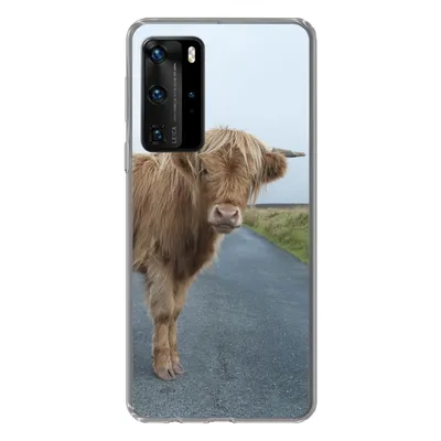 Produktbild von MuchoWow® Handyhülle Schutzhülle Hülle für Huawei P40 Pro Scottish Highlander - Straße - Gras Silikon Softcase Handy Hülle - Schutz
