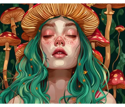 Imagen del producto de Kit de pintura por números para principiantes, manualidades, pinturas acrílicas, diseño de una mujer con setas, tamaño 40x50 cm