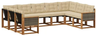 Zdjęcie produktu dla vidaXL Zestaw mebli ogrodowych, sofa i fotele, 9 sztuk, kolor naturalny i beżowy