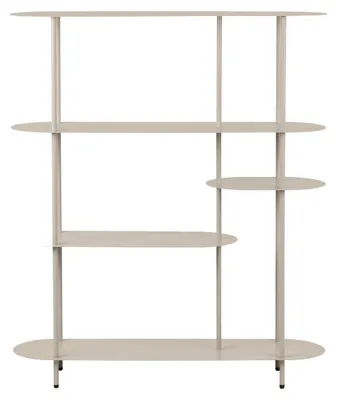 Obrázek produktu pro Asymetrická kovová knihovna Rieti s 5 policemi, barva písek, rozměry 118 × 31 × 139 cm