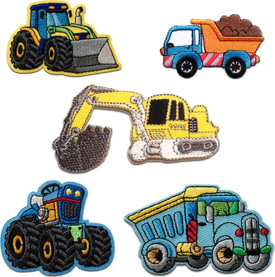 Produktbild von Aufnäher für Kinder - Baustellen Set 5 Stück Bagger LKW Kipper - Aufnäher, Bügelbild, Aufbügler, Applikationen, Patches, Zum Aufbügeln
