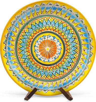 Produktbild von Lagan - Mehrob gelb А7, Rischtan-Keramik, Ø 37 cm Glasur Teller Handarbeit Oriental Usbekische