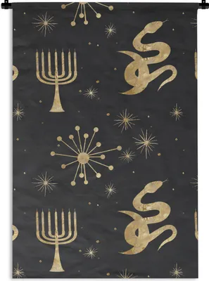 Produktbild von MuchoWow® Wandteppich Wandbehang Muster - Spirituell - Gold 60x90 cm Tapisserie Dekoration Wandtuch - Foto-Teppich - Abwaschbar