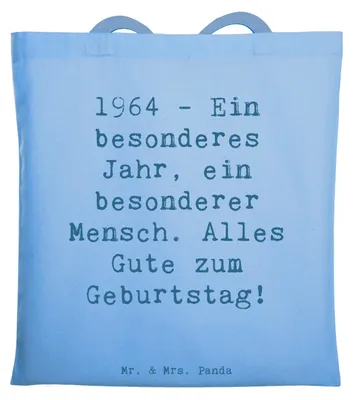 Produktbild von Mr. & Mrs. Panda Tote Bag Spruch 1964 Geburtstag - Sky Blue - Geschenk, Dankbarkeit, Happy Birthday, Jahrgangsgeschenk, Tasche, Einkaufstasche, Schultasche, totebag
