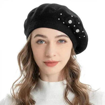 Produktbild von Baskenmütze Damen Wendbar Gestickte Blumen Einheitsgröße Viskose Polyester Nylon Kaschmir Warm Winddicht Atmungsaktiv