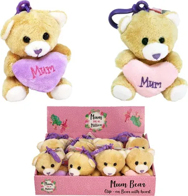 Produktbild von Muttertagsgeschenk Teddy mit Herz "Mum" als Bagclip