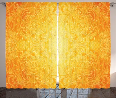 Produktbild von ABAKUHAUS Orange Rustikaler Gardine, Antike Blumenverzierung, Schlafzimmer Kräuselband Vorhang mit Schlaufen und Haken, 280 x 260 cm, Ringelblume