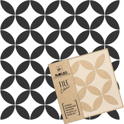 Produktbild von Tile Fliesen Schablone zum Malen 45x45 cm, Cabril Spanische Maurische Blume Marokkanisch, Kunststoff Wiederverwendbare Bodenschablone DIY