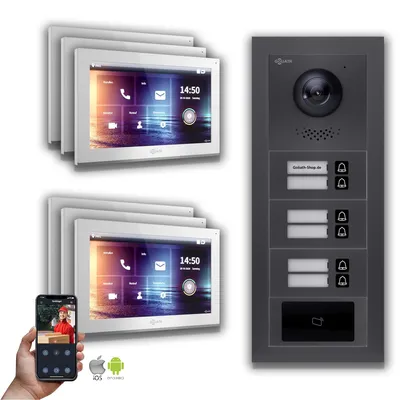 Produktbild von Goliath IP Video Türsprechanlage: 10-Zoll 6 Familienhaus, RFID, Anthrazit  : 10 Zoll Weiß : Unterputzdose Monitor Farbe: 10 Zoll Weiß Montage: Unterputzdose