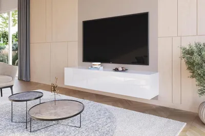 Image de Meuble TV Suspendu Blanc Brillant 180x35x40 cm 2 Modules Push-to-Open