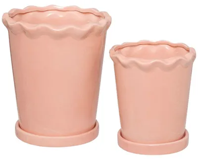 Immagine prodotto di Set da 2 vasi per piante Atmosphera, con sottovaso, in Vetroceramica rosa. Vasi moderni per decorazioni