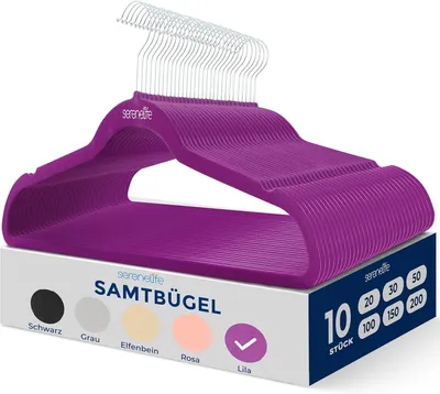 Produktbild von SereneLife Platzstparende Kleiderbügel rutschfest 10 Stück, Gardarobenbügel Violett aus Samt für Kleideraufbewahrung & Organisation