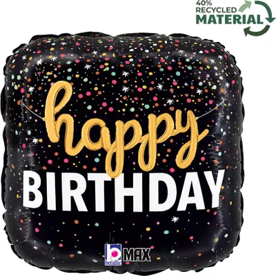 Zdjęcie produktu dla Balon foliowy urodzinowy, Czarny, Happy Birthday, 46 cm