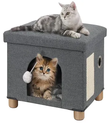 Productafbeelding van Kattenhol - Kattenhuis met krabplank - 37,5 x 32,5 x 36 cm - Grijs