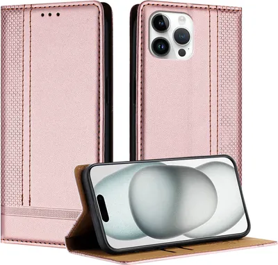 Produktbild von Handyhülle für iPhone 12 Pro Max Leder Flip Klappbare Schutzhülle mit Standfunktion Pink