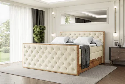 Produktbild von ALTDECOR Boxspringbett mit Matratze und Lattenrost, Topper, Fußteil,Polsterbett mit Bettkasten, Bett mit Stauraum H3- und H4- Matratze, Doppelbett -LOLLI3-Z KING-140x200 - Beige Monolith