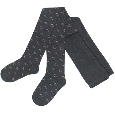 Produktbild von Damen Strumpfhosen aus Baumwolle Blümchen Anthrazit Größe 36-38