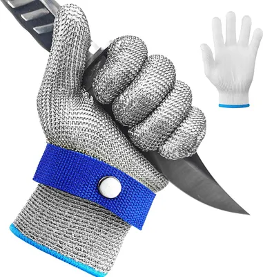Produktbild von Zwei schnittfeste Handschuhe, lebensmittelecht, Schutzklasse 9, Arbeitshandschuhe aus Edelstahlgewebe, Kettenhemdhandschuhe, schnittfeste Handschuhe + Innenhandschuh, geeignet fš¹r multifunktionale Kš¹chengemš¹seschneider, Gr??e XL.