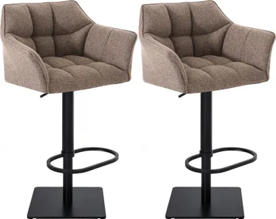 Produktbild von 2er Set Barhocker SIHAR - Stoff Terrabraun 64x45x88 cm Schwarz | Barstuhl Höhenverstellbar Mit Lehne Drehbar Tresenhocker Tresenstuhl Kneipenhocker