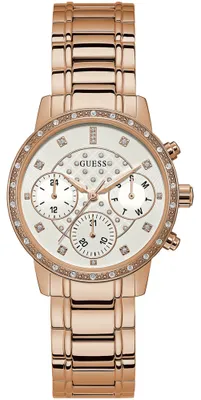 Produktbild von Guess Damen Chronograph Quarz Uhr mit Edelstahl Armband W1022L3
