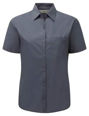 Produktbild von Russell Collection Poplin Bluse, Kurzarm, pflegeleicht FK749 (S) (Convoy Grau)