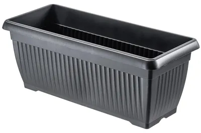 Image de Jardinière de balcon 60 cm - Jardinière rectangulaire - En plastique - Motif rainuré - Résistante au gel et durable - Gris foncé
