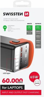 Produktbild von Swissten 22013943, 60000 mAh, Lithium Polymer (LiPo), Schwarz