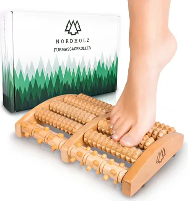 Obrázek produktu pro Dřevěný masážní váleček na chodidla NORDHOLZ® pro snížení stresu a relaxaci pomocí terapie spouštěcích bodů – masáž chodidel doma i v kanceláři – dřevěný váleček na chodidla pro prevenci a zmírnění bolesti