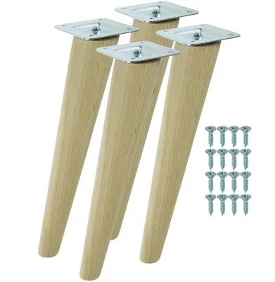 Produktbild von Möbelbeine aus massiver, unbehandelter Eiche, schräge Form, 45 cm, Montagefertiges Set, 4 Stück mit Schrauben