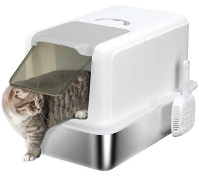 Produktbild von PawHut Katzenklo Edelstahl XXL Katzentoilette mit Deckel Wanne Streufilter