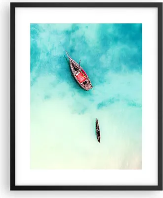 Produktbild von Gerahmtes Poster - Schwarzer Rahmen - Insel Boot Schiff Ozean - 40x50 cm - Wand Bild - Wanddeko - Wandbilder - Wandposter - Bilderrahmen - Bilder - Kunstdruck - Wandbild - P2BPA40x50-2923