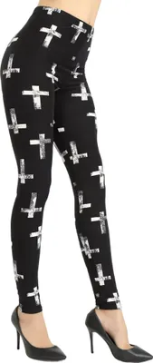 Produktbild von Leggings Cross - Stilvolle schwarze Leggings mit weißen Kreuzungen KP34926