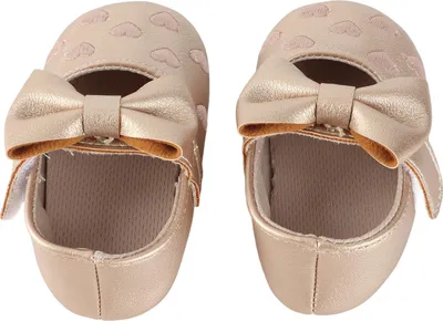 Produktbild von 1 Paar Baby Mädchen Herzförmige Stickerei Muster Schleife Kleid Schuhe Kunstleder Säugling Kleinkind Prewalker Gold Innenlänge 4,7 Zoll 6-12M