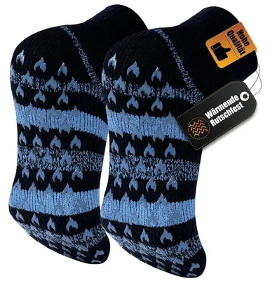 Produktbild von Kuschelsocken Herren, warme Haussocken, dicke Stoppersocken, blau gestreift, 39-46/46-50, 1 Paar