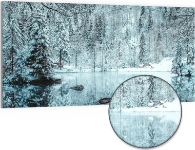 Produktbild von DEQORI Hybrid Leinwand Bild 100x50 cm 'Winterspiegelung' Wandbild Glas flach modern