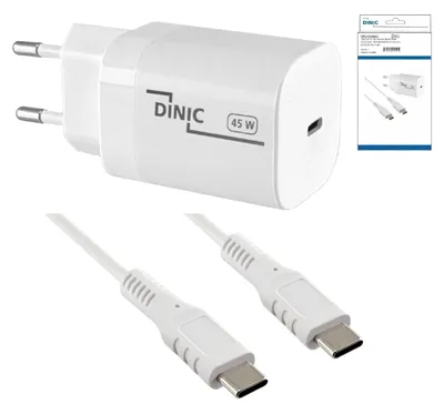 Produktbild von DINIC USB C Ladegerät 45W + USB-C auf C Kabel, Schnelllader mit PD3.0 und PPS + USB-C Ladekabel, weiß, 1,5