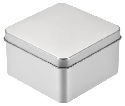 Productafbeelding van Metalen doos met deksel, 1 stuk, 9,3 x 9,3 x 5,5 cm, zilverkleurig